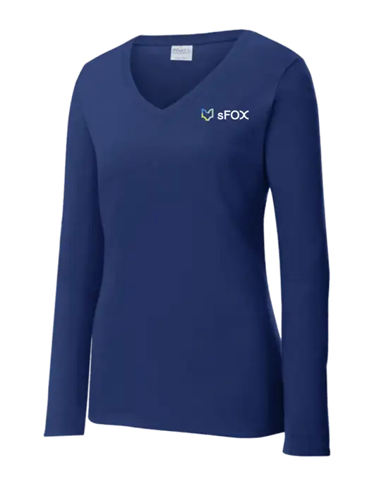 Womens  V-Neck Ring Spun Navy 4.5 oz Long Sleeve T-Shirt w/sFox Logo