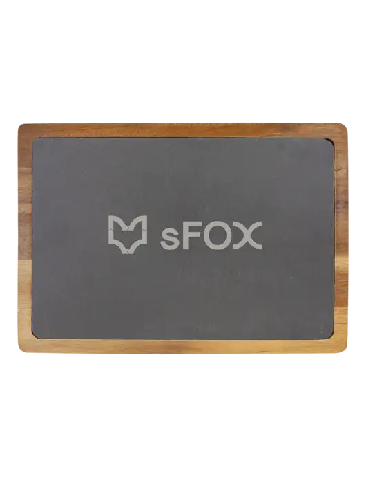 Acacia Wood/Slate Cutting Board, 13 x 9 w/sFox Logo