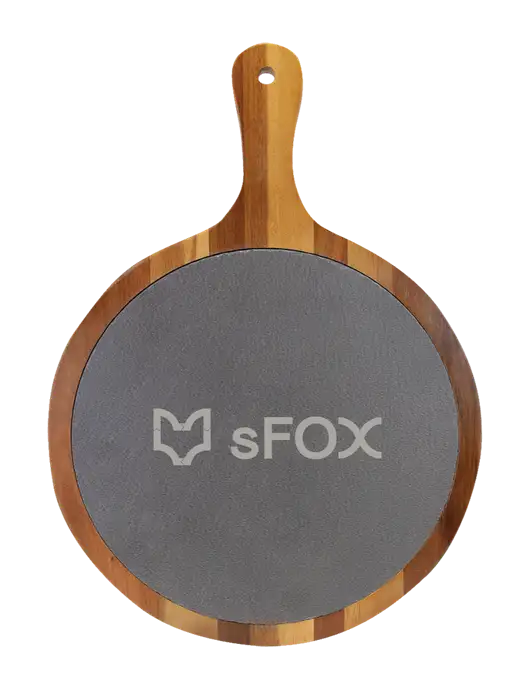 Acacia Wood & Slate Round Cutting Board & Handle 10.5 x 14.5 w/sFox Logo