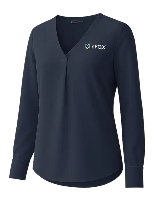 Brooks Brothers Womens Dark Navy Open-Neck Satin Blouse  w/sFox Logo